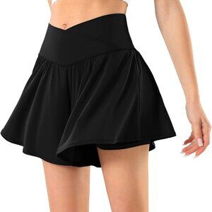 Women's Black High-Waisted Athletic Golf Skorts with Pockets, Above Knee